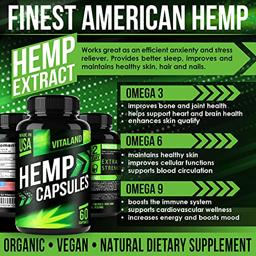 Hemp Capsules - Premium Formula - Stress Relief, Immunity & Mood Support - Natural Ingredients - Provides Deep Sleep… - Image 4