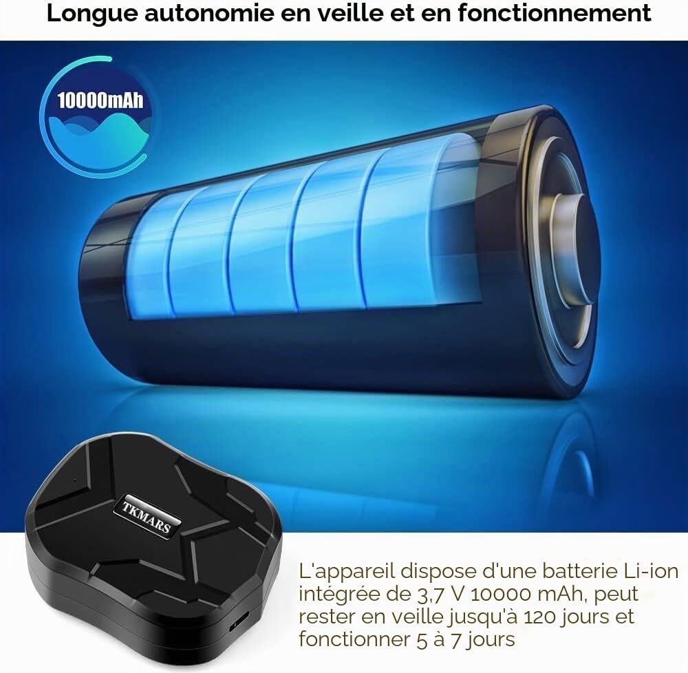 Traceur GPS de Voiture Espion écoute à Distance TK905B Localisateur GPS Antivol de Voiture Dispositif de Suivi en Temps Réel des Bus pour la Gestion de Flotte Étanche et Longue Veille 10000mAh