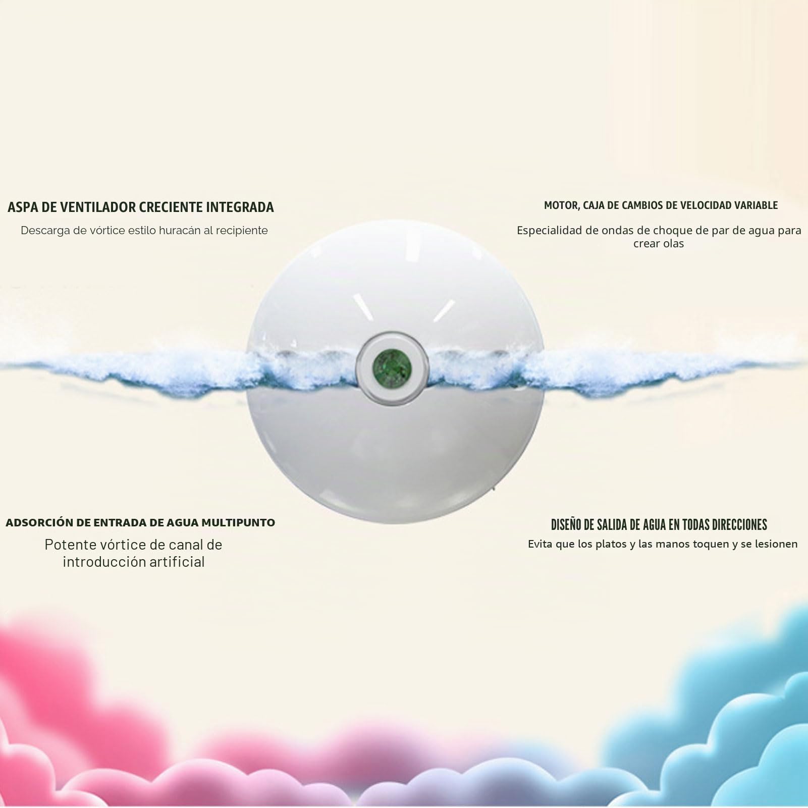 Mini Lavavajillas Vortex Motion de Alta Frecuencia, Alimentado por USB, Ligero, Portátil, Pequeño Lavavajillas para Fregadero de Cocina (Rojo)