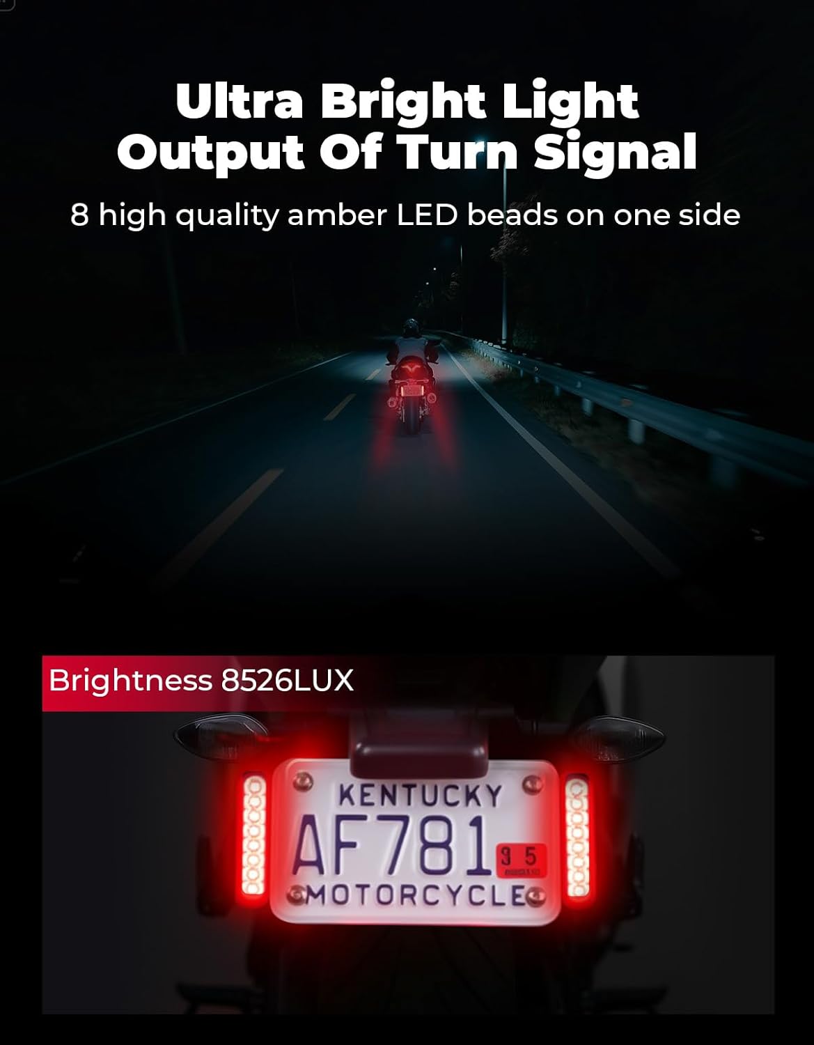 KEMIMOTO Universal Motorcycle Brake Light with Turn Signals 12V Compact Dual Color Dirt Motorcycle Tail Light License Plate Indicator Light Waterproof, Black