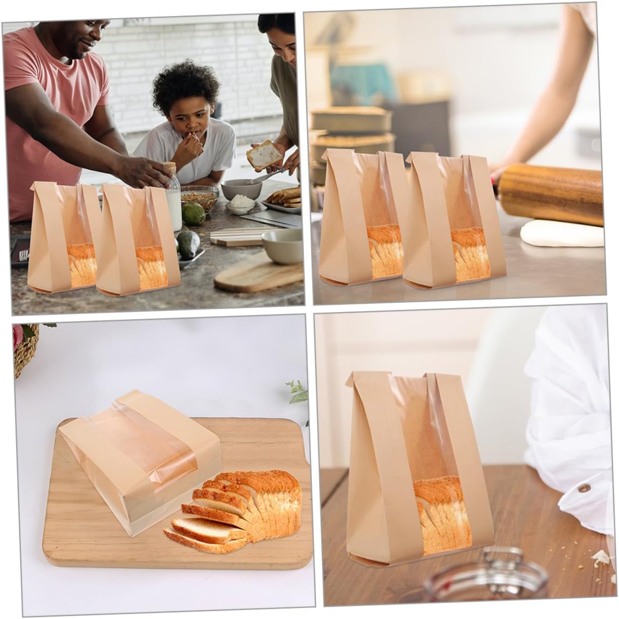 100pcs Bread Bags with Clear Window Paper Toast Pouches for Baked Goods for Cookies and Bagels Food-safe Baking Paper Bags for Fresh Packaging