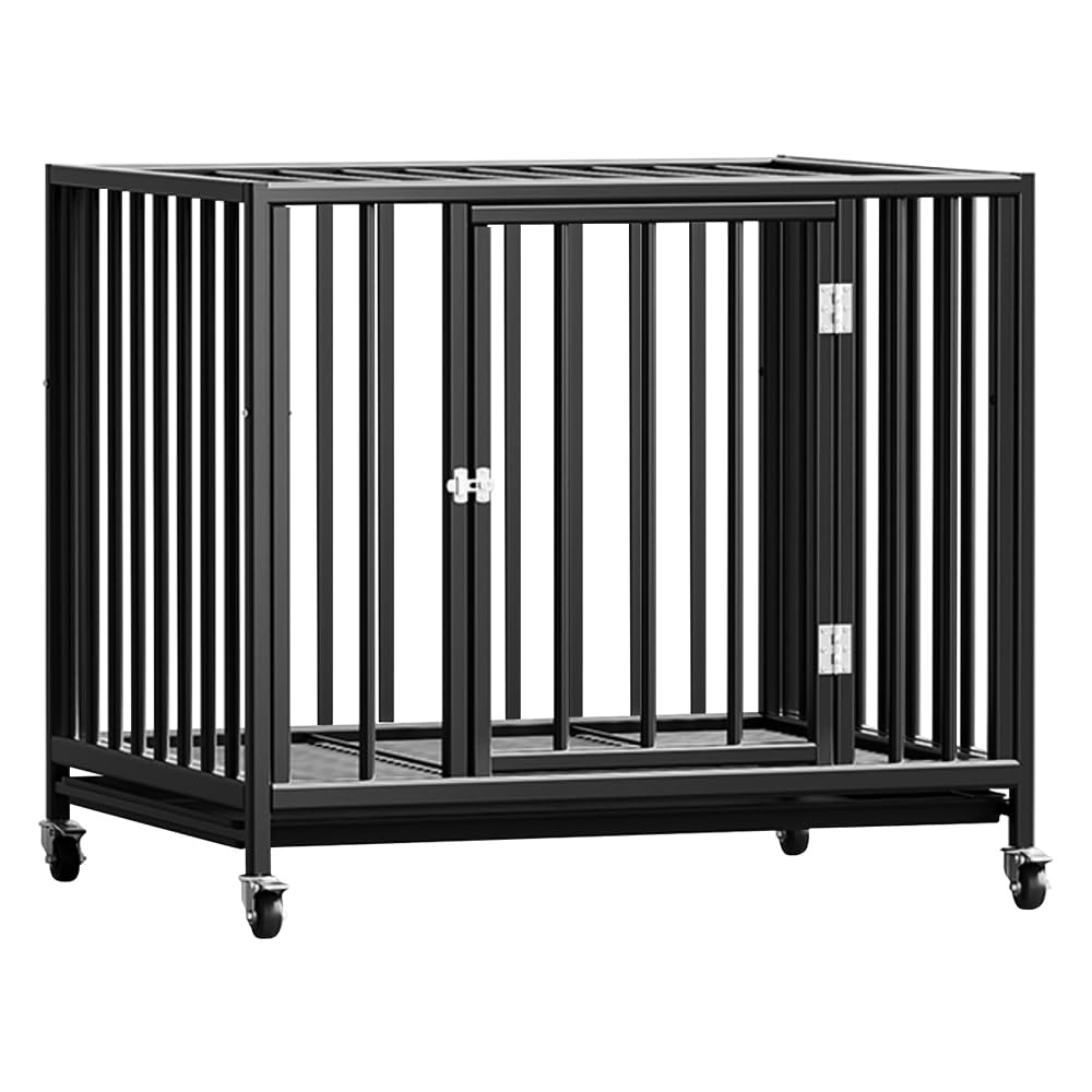 YKLP Jaula grande para perros de 23 pulgadas, caja de metal con ruedas con tapa abatible/bandeja para jaula para perros pequeños, doble puerta desmontable, fácil limpieza, jaula para mascotas, negro