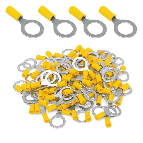 Miniatura 14 de ANGSTROM Terminales de anillo de perno #6, conectores de crimpado eléctricos aislados, 100 piezas (22-16ga rojo)