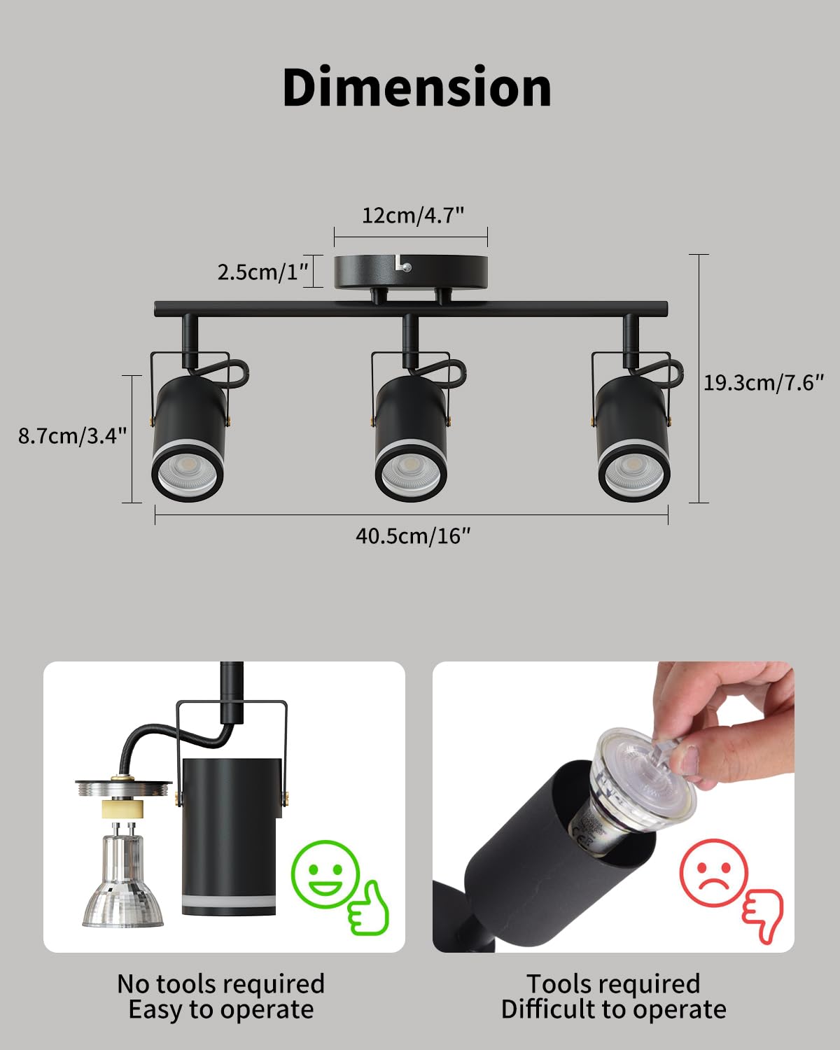 LVWIT Luminaire Plafonnier LED Métal Noir Mat, Plafonnier 3 Spots Orientable GU10, Luminaire Intérieurs, Spots de Plafond Cuisine avec Diffuseur Lumineux (Ampoules Non Incluses)