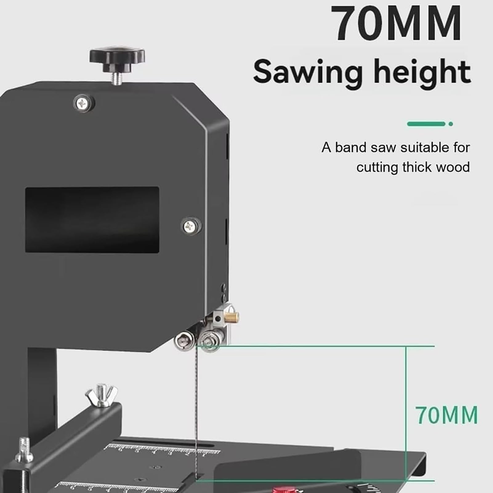 Pequeña sierra de desplazamiento eléctrica para carpintería, altura de corte de 70 mm, velocidad de 1750 rpm, ideal para corte de línea recta y curva, perfecta para proyectos de manualidades