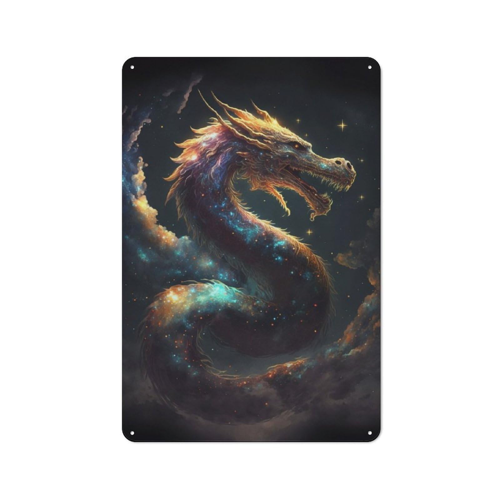 Junmoney Fantasy Space Dragon Metal Wall Sign 30X20cm Featuring For Living Room Wall, A Decorative Gift For A Newly Furnished Living Room