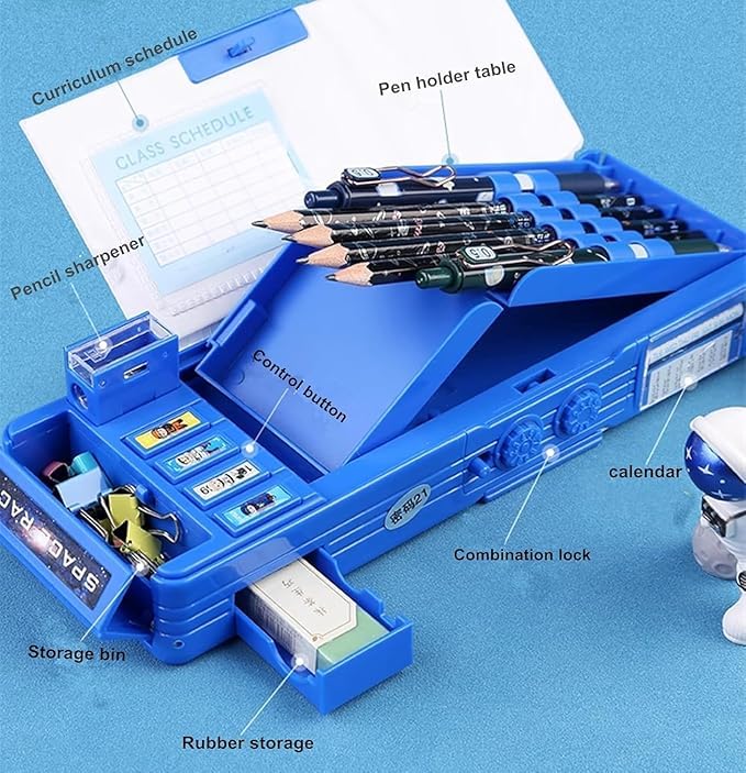 Image of TOYTASTIC Multifunctional Space Lock Compass Box for Kids, Pencil Box for Boy & Girl, Magnetic & Password Lock Compass Box for Boys, Space Astronaut Theme Pencil Case Return Gifts for Kids