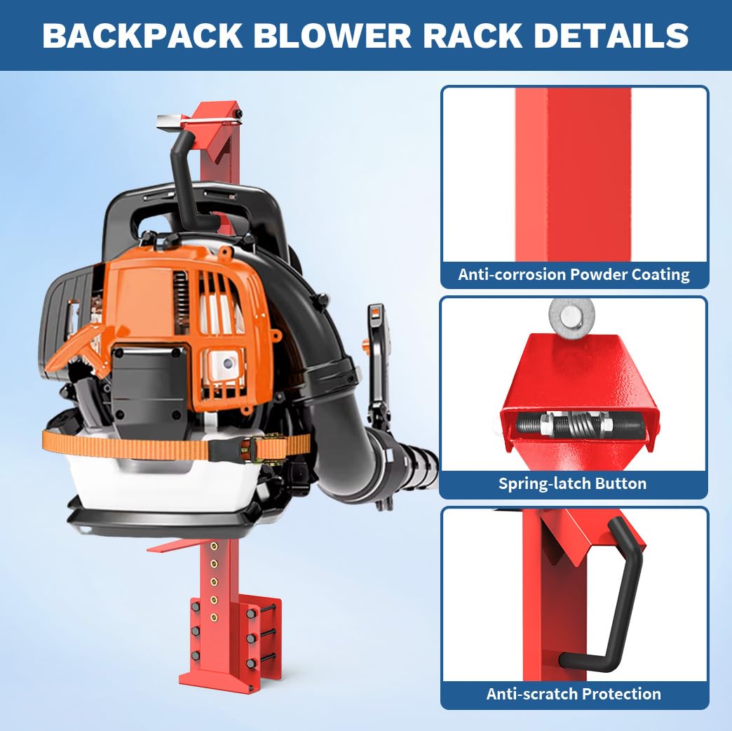 Estante de soplador de mochila resistente para camión y remolque, rojo | con base de sujeción ajustable