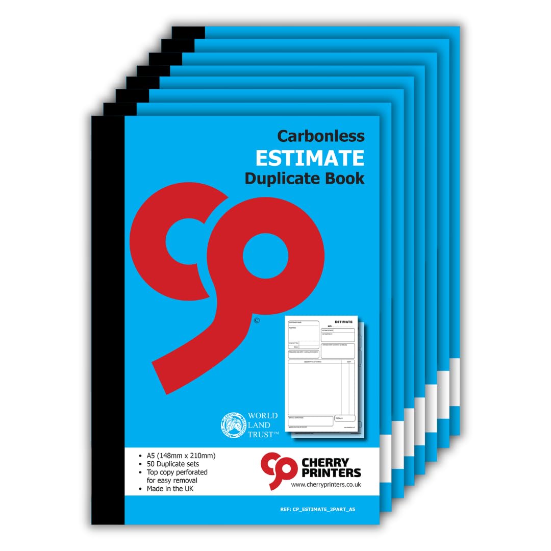 Cherry Printers | Estimate Duplicate Book A5 | 50 Sets | 8 Pack
