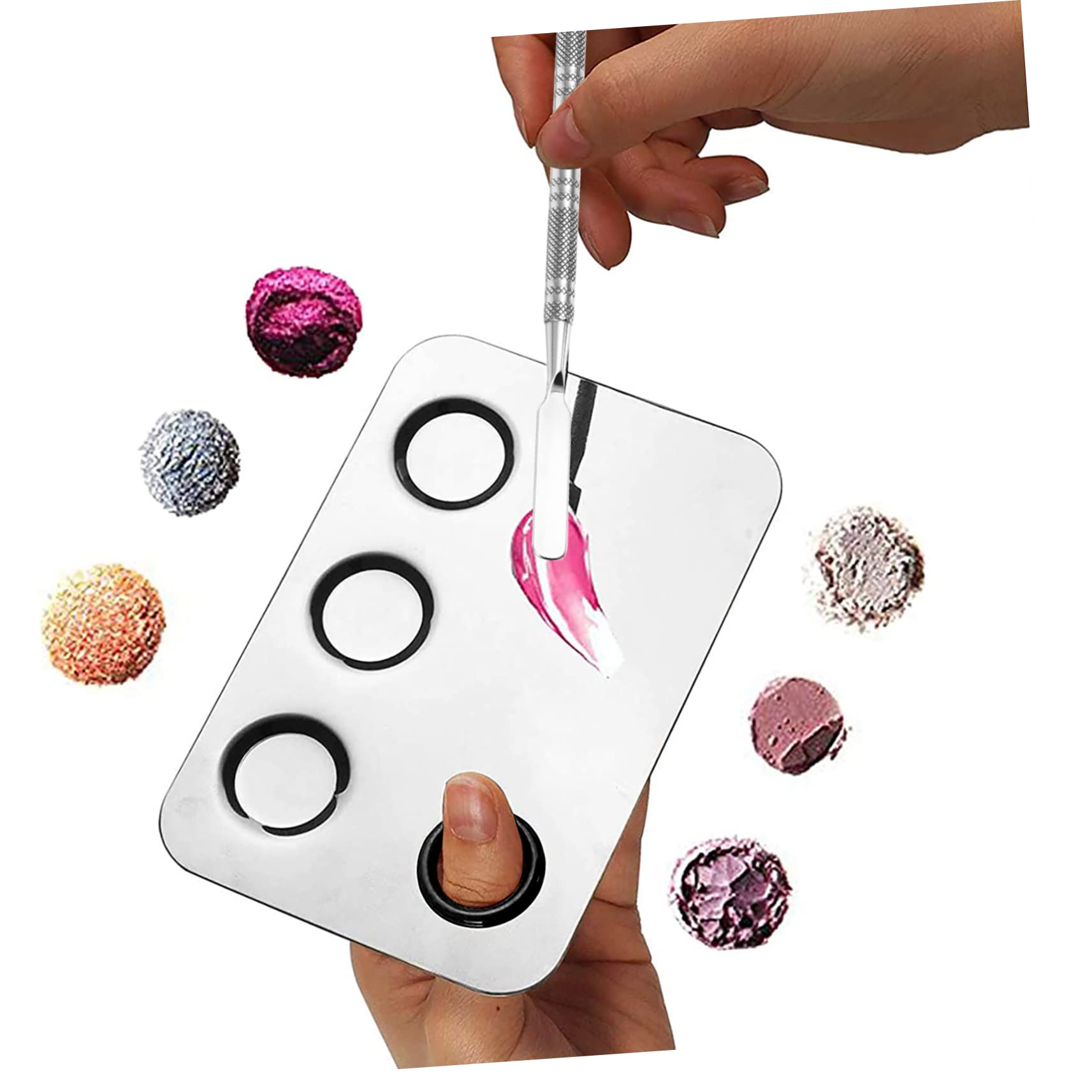 Beatifufu Nail Art Palette Set Metal Mixing Palette with 2 Spatulas for Cosmetics Foundation Random Style