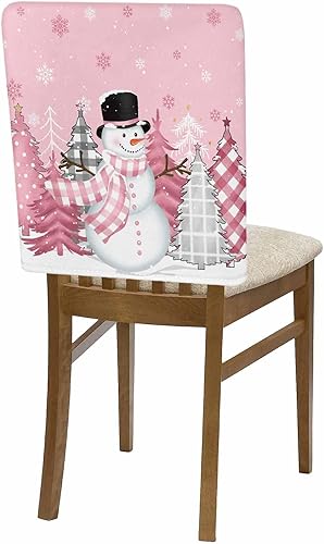 Vista 42 de Fundas para sillas navideñas de muñeco de nieve negro, 4 piezas, fundas traseras de comedor, fundas para árbol de Navidad, protectores extraíbles