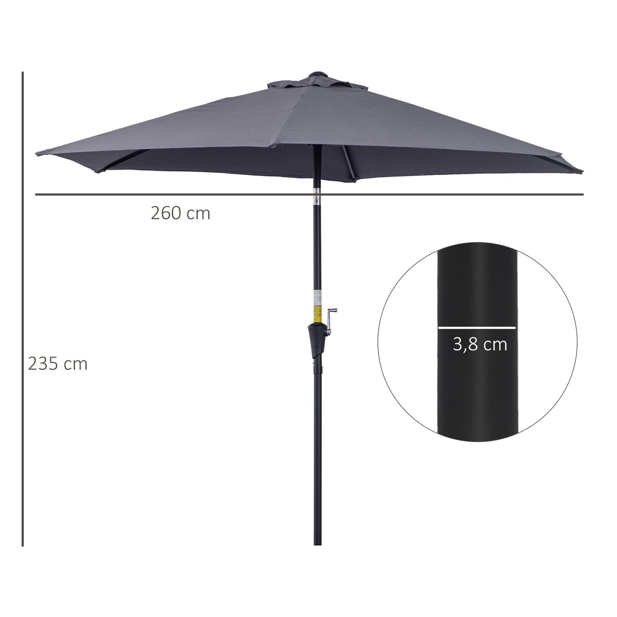 Outsunny Sonnenschirm Knickschirm mit Handkurbel 2,6 x 2,35 m