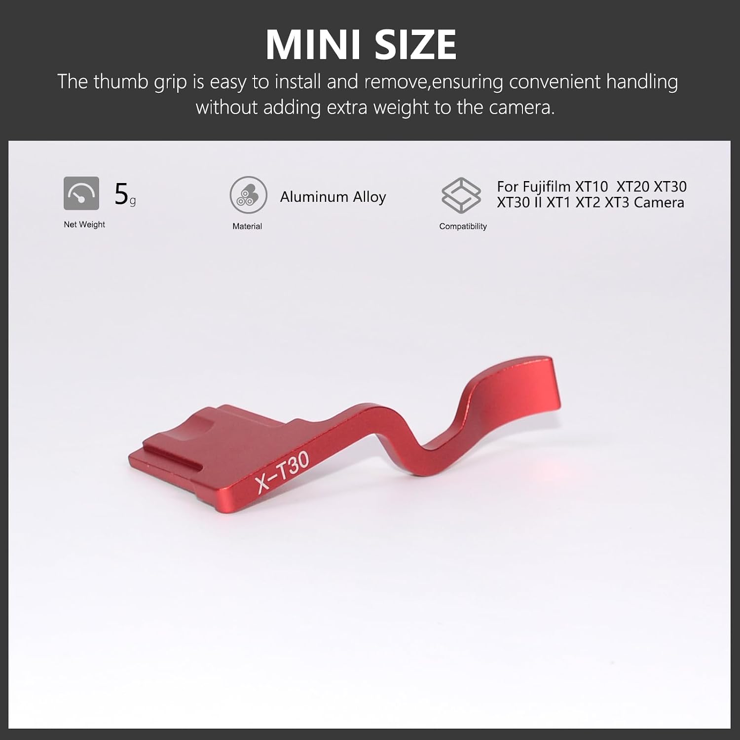 Thumb Grip for Fuji XT10 XT20 XT30 XT30 II XT1 XT2 XT3 Camera,Metal Camera Thumbs Up Rest Hand Grip (Red)