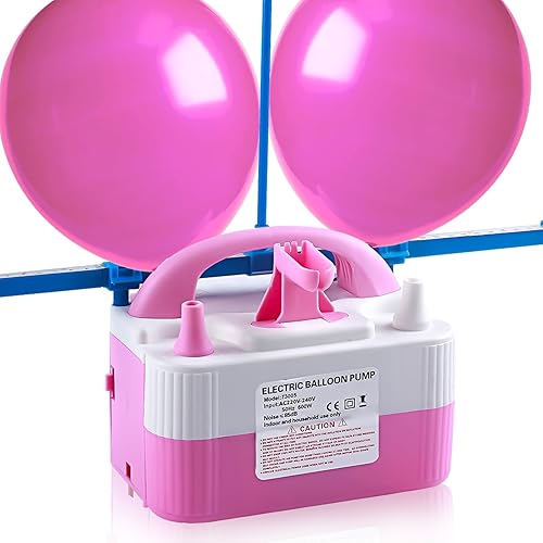 Miniatura 10 de Bomba de globo eléctrica, bomba de aire de 110 V 600 W, inflador de globo de doble boquilla, bomba de aire para inflar globos para decoración, Rojo