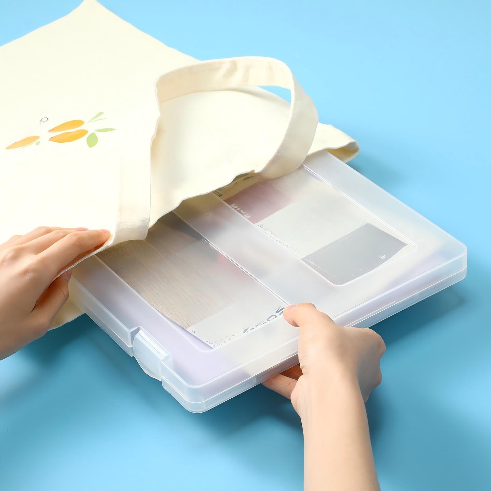 Caja de archivos A4, caja de almacenamiento de fotos A4, estuche portátil de plástico transparente, caja organizadora de documentos para suministros escolares de oficina, accesorios de 12.52 x 9.5 x