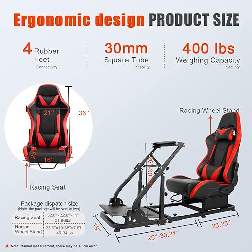 Miniatura 4 de Marada Racing Simulator Cockpit,Tilt-Adjustable Steering Wheel Stand with Red Seat fit Logitech G25 G27 G29 G920 Thrustmaster T300RS T150 PS4 Xbox