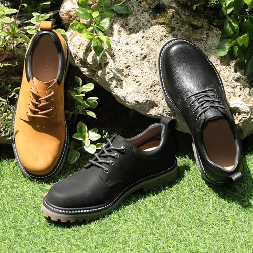 Premium Nubuck Craftsmanship More Upscale & Texture, Only Top Layer Cowhide Leather Used, Water Resistant & Non Slip, Casual Wide Platform Dress Work Shoes for Men Reminder: Plz Check Size Chart2