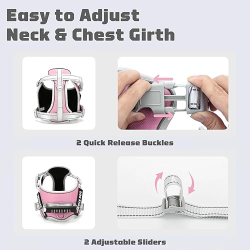 Miniatura 10 de Arnés de chaleco de servicio para perro, arnés de entrenamiento para perro sin tirones con asa y correa de 5 pies, ajustable y reflectante, sin