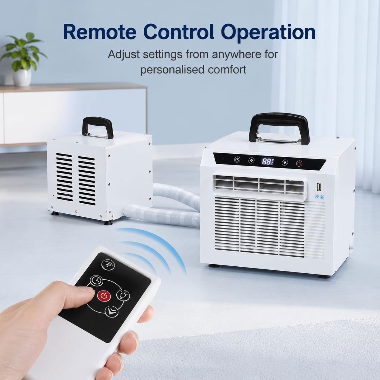 Przenośny klimatyzator Split 3000 BTU Campingowy klimatyzator, panel dotykowy, Wi-Fi i pilot zdalnego sterowania, zegar 12-godzinny, przepływ powietrza 130 m³/h, klimatyzator kempingowy(1m pipe)