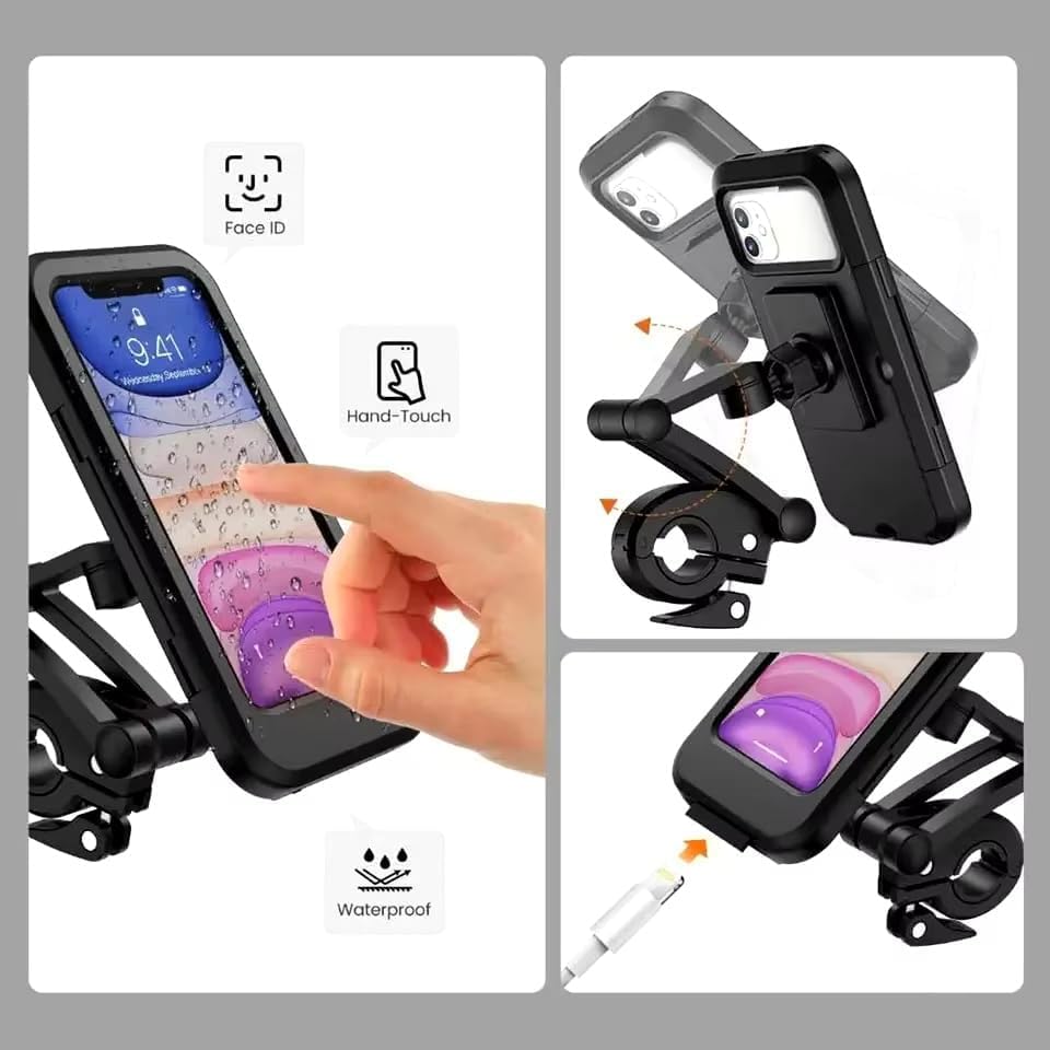 Image of CERLINK Waterproof Bike Mobile Holder for Bicycle & Motorcycle | 360 Rotatable Touch Screen Phone Mount | Shockproof Adjustable Handlebar Stand | Fits 4.7-6.7 Inch Smartphones
