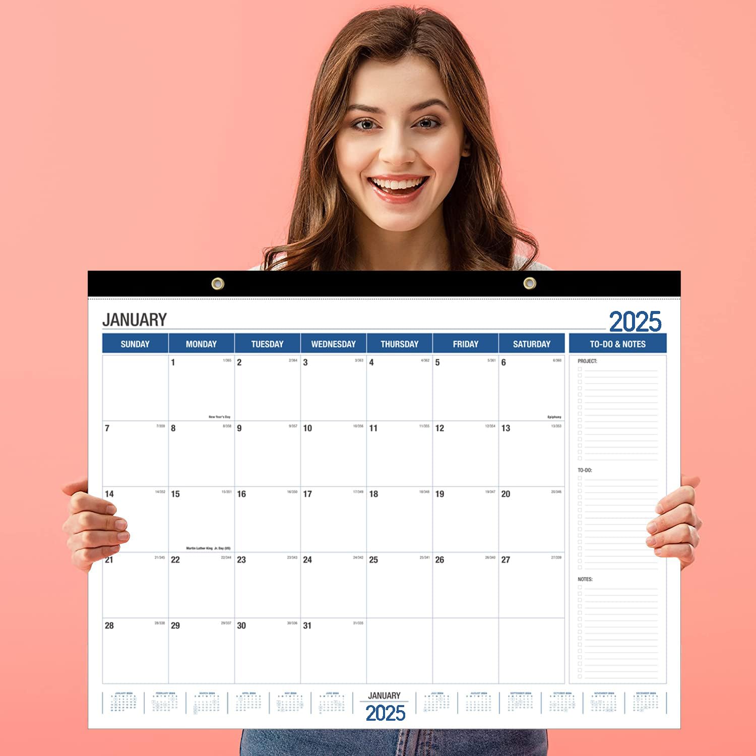 Large Wall Calendar 2026-2027 & Desk Planner 21.96 x 16.96 Inches, January 2026 – June 2027 for Home Office Planning (White & Blue)