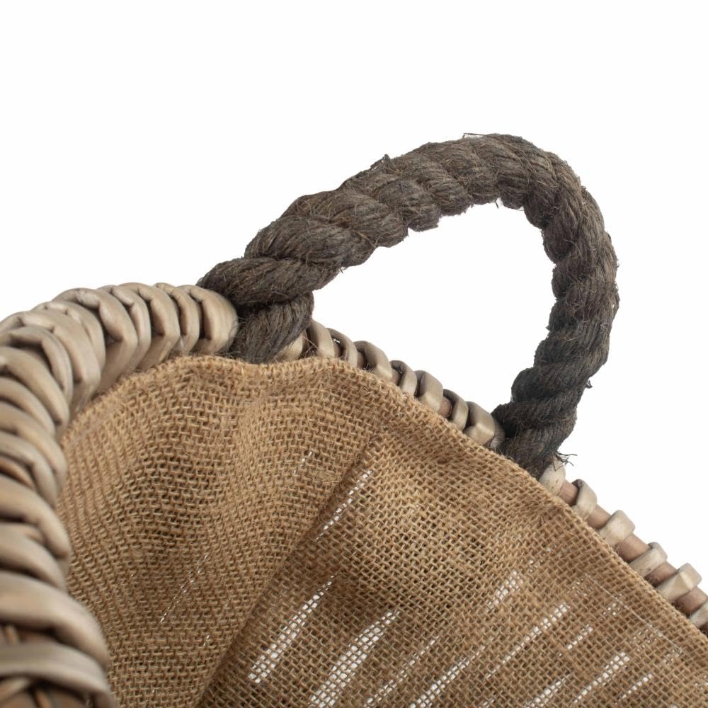 Red Hamper okrągły szary hesyjski koszyk z bali, wiklina, brązowy, wys. 50 x szer. 50 x gł. 56 cm