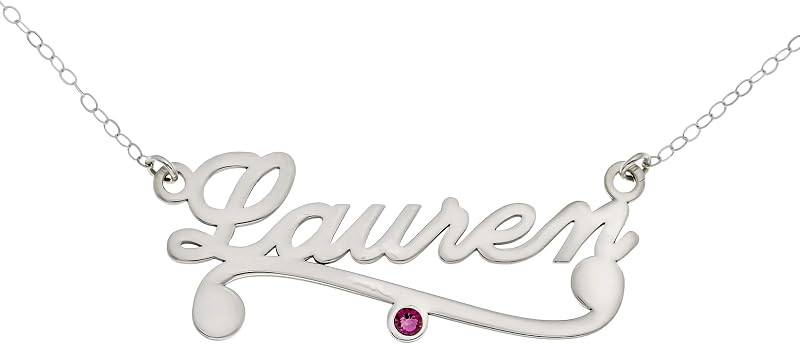 Personalized Sterling Silver Name Necklace With Birthstone Setting, Customize a Name Charm, Choice of Cable Chain and Birthstone, Gift For All, Makes Great Birthday Gift