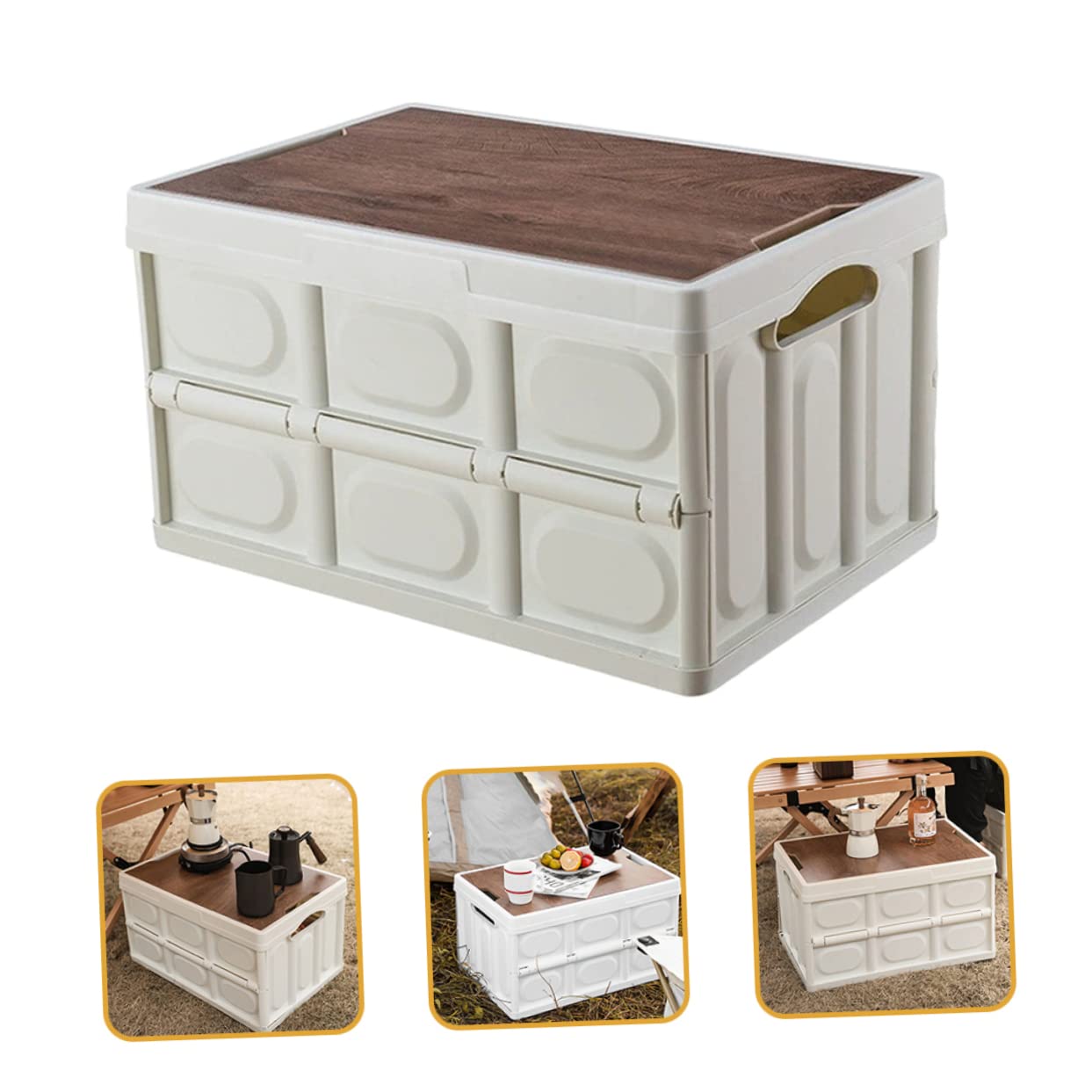 INOOMP Caja de Almacenamiento Plegable Tapa, Blanco, Madera y Pp