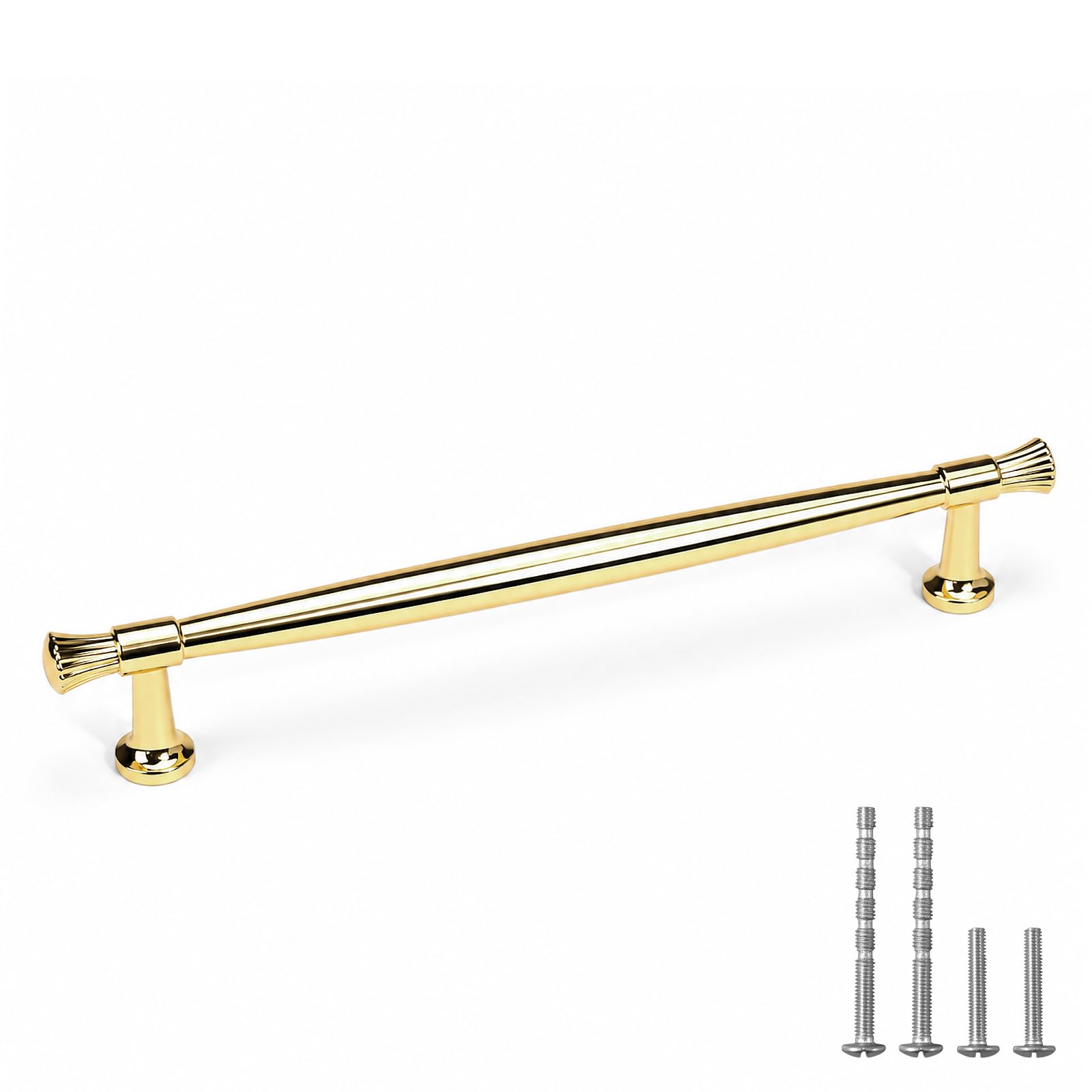 YAGU 10 Pack Polished Brass Kitchen Cabinet Pulls 7.5 Inch(192mm) Hole Center Solid Unlacquered Gold Dresser Drawer Handles Shiny Furniture Hardware for Cupboard Wardrobe Closet Vanity