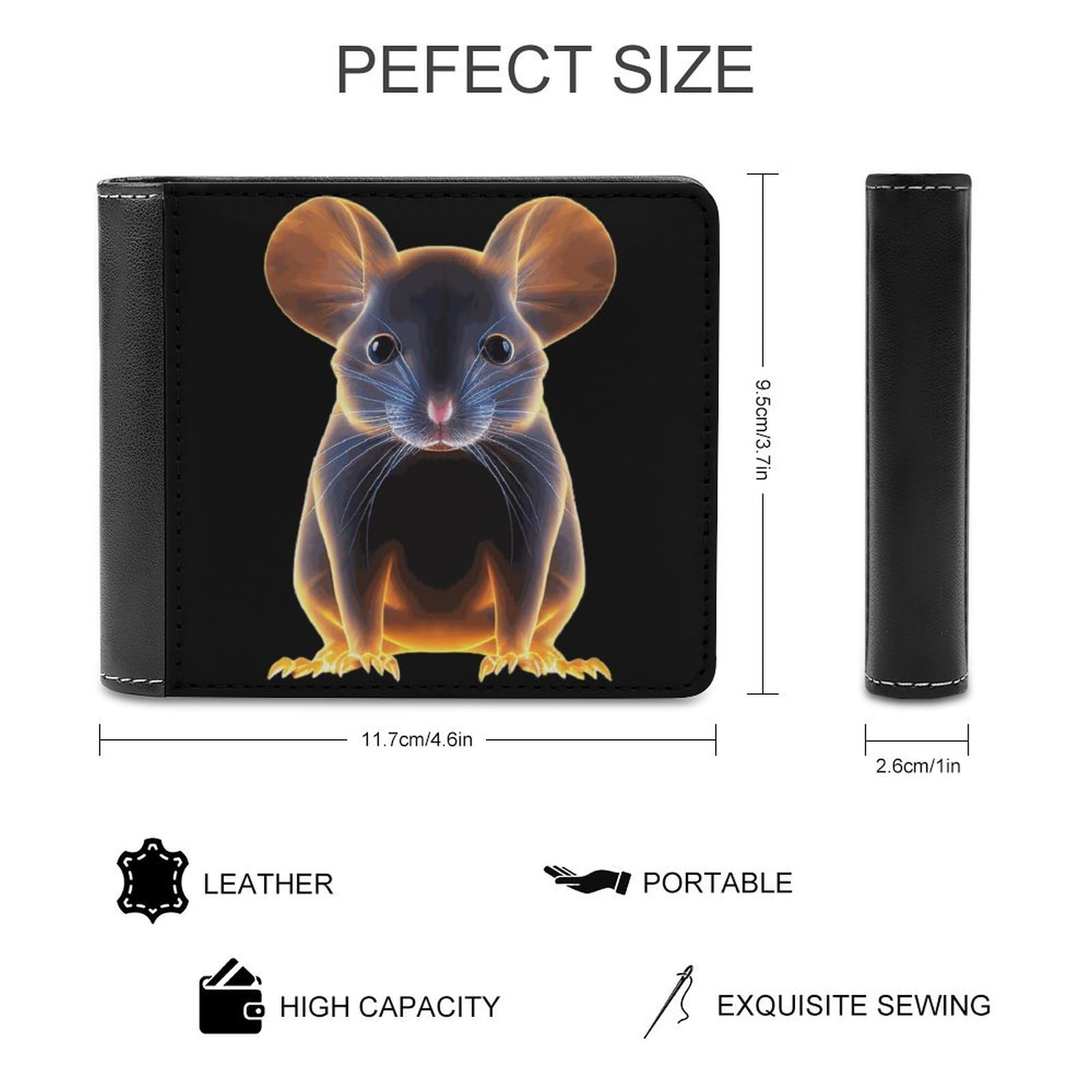 Rat Print Bifold Wallet PU Leather Coin Purse Lightweight Credit Card Holder Wallet Money Clip