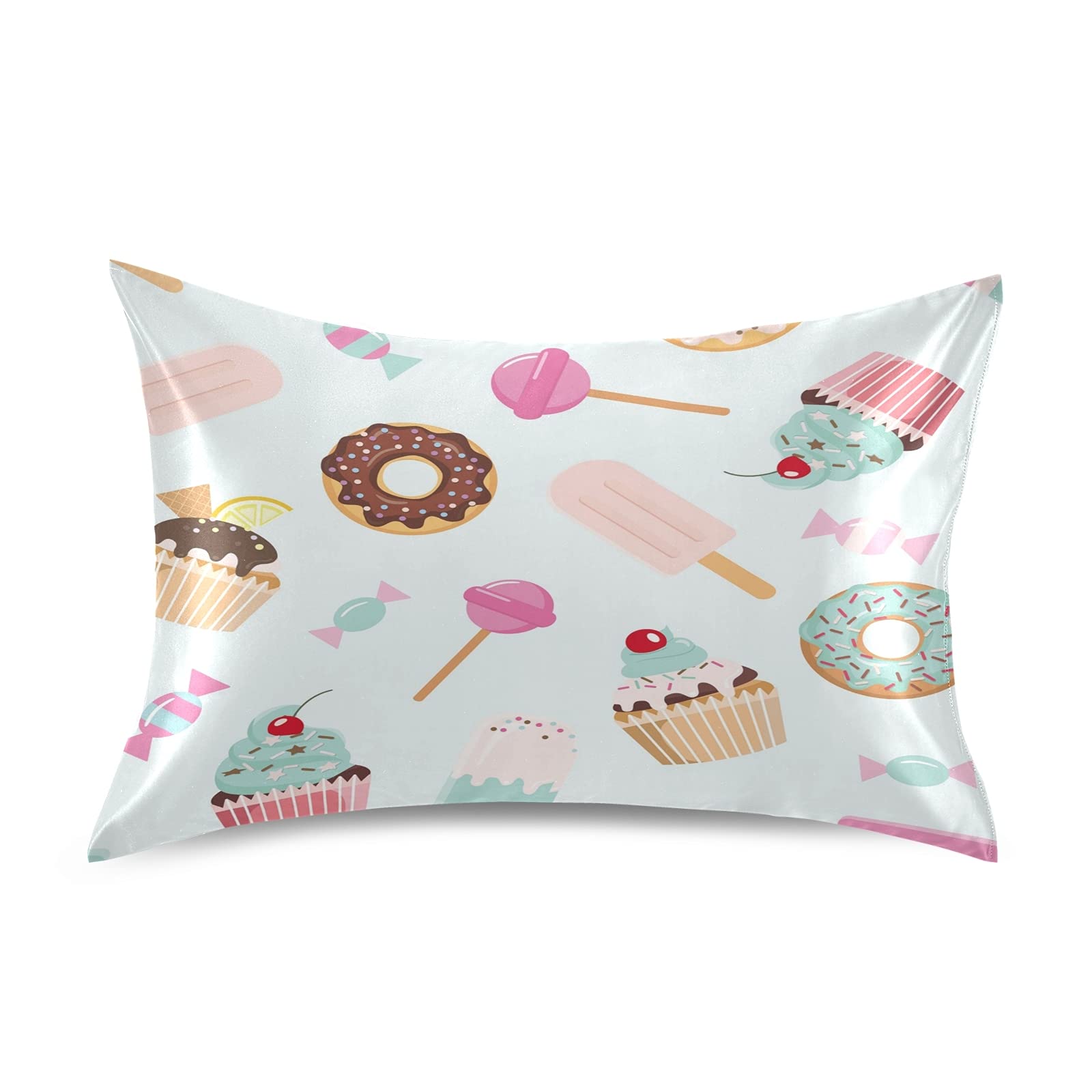HMZXZ Satin Pillowcase for Hair and Skin, Donuts Sweets King Size 20x40 inches Pillowcases Soft and Breathable Slippery Satin Pillow Cases with Envelope Closure for Bed Couch Sofa Home