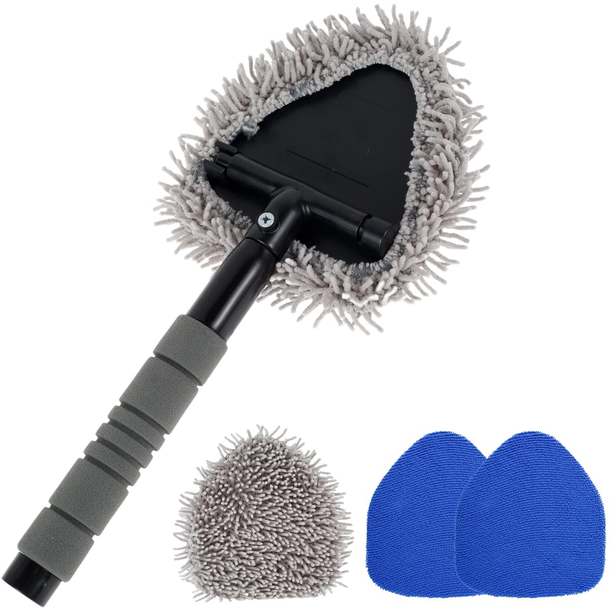 Jetclutch Black 19Inch Car Windscreen Cleaner Brush, Extendable Windscreen Demister Tool With 4 Reusable And Washable Pads 180° Rotating Head Telescopic Anti-Fog Auto Window Cleaning Kit For Suv Rv Truck (Black)