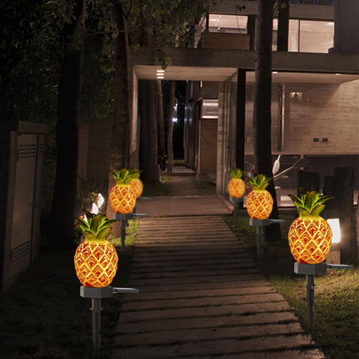 Solarbetriebene Ananas Landschaftslampe 2 Stück aus Silikon Gelb