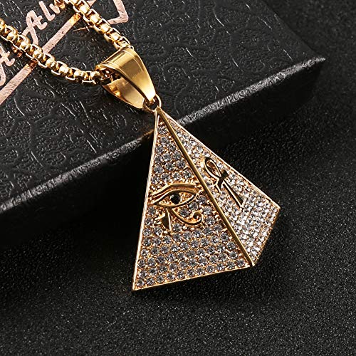 AsAlways 18K Gold Plated Pyramid Necklace for Men Stainless Steel Cubic Zirconia Coptic Ankh Cross Eye of Horus Ancient Egypt Pendant Necklace4