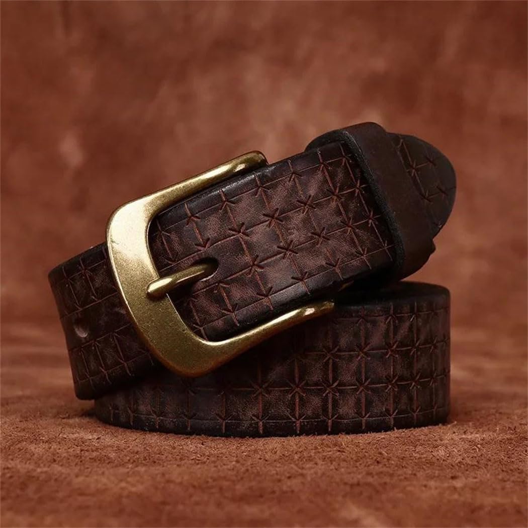 Men's Leather Belt - 3.8 cm Solid Cowhide with Brass Buckle, 5.5mm Thick