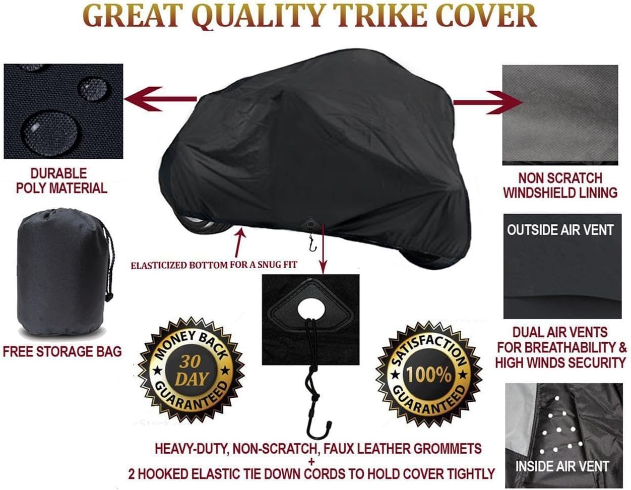SBU Trike Cover Compatible for a 2021 Boss Hoss Coupe Trike, Weatherproof and Secure Protection