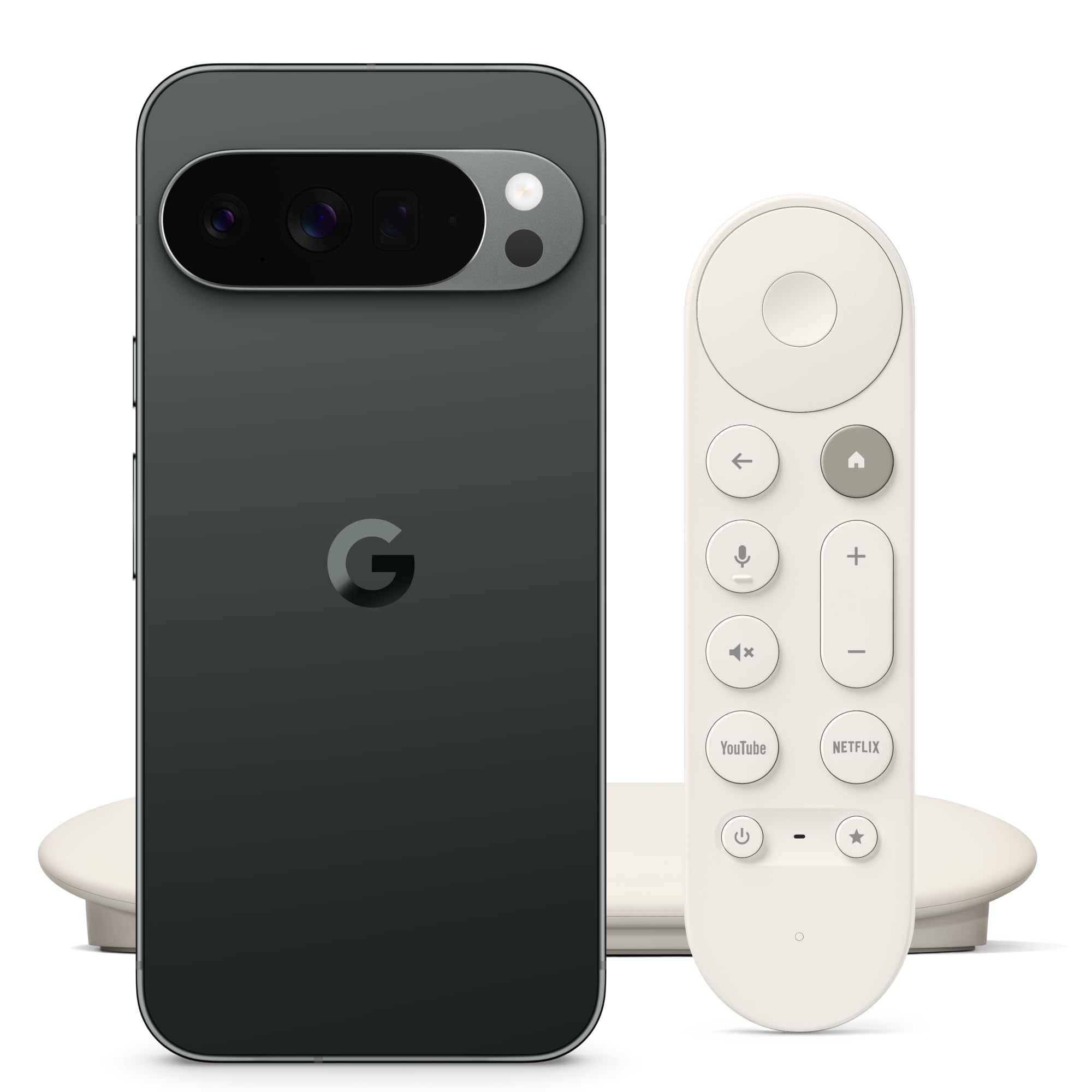 Google Pixel 10 Pro XL - Unlocked Android Smartphone with Gemini, Triple Rear Camera, 24+ Hour Battery - Obsidian, 1TB TV Streamer (4K), Fast Streaming Entertainment - Porcelain