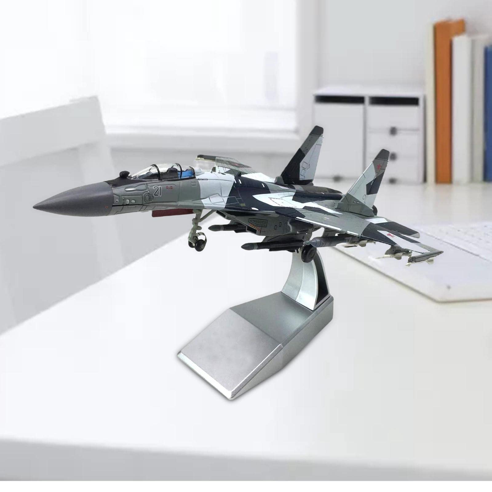 F Fityle 1/100 Sukhoi SU-35 Modello di Aereo da Caccia in Metallo con Decorazione del Supporto 22x14,5 Cm