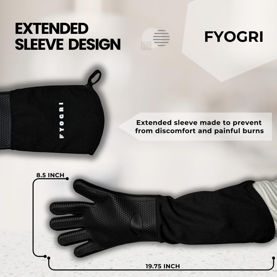 Paire de gants de cuisine extra longs en silicone avec doigts résistants à la chaleur 500 F