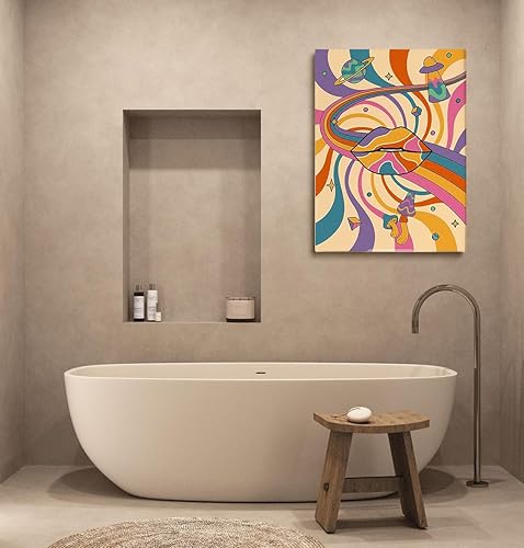 Miniatura 3 de Lienzo enmarcado psicodélico de los años 70, diseño retro Groovy de los años 70, arte hippie de los años 70, decoración hippie, pósteres retro de