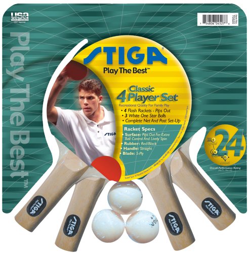 Ensemble de tennis de table STIGA avec raquettes pips out T0520 et balles incluses