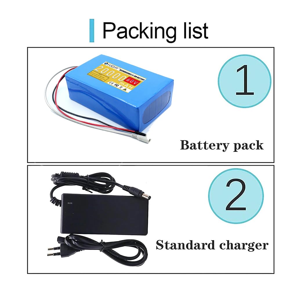 Batería de 60 V 20 Ah para Motocicleta eléctrica, baterías de Litio de 60 voltios para Scooter, batería de Litio Recargable de Repuesto para Motor de ciclomotor/Scooter.