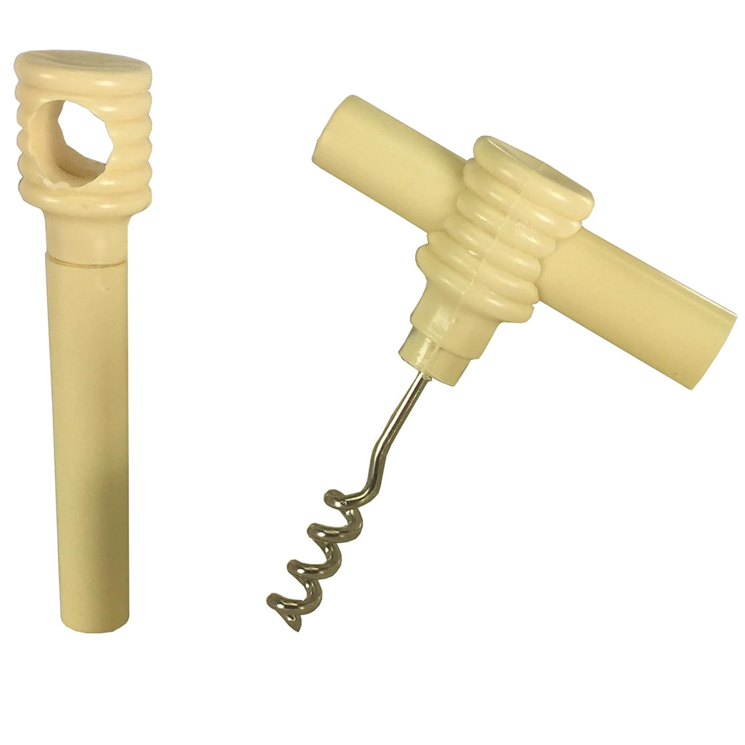 Spill-Stop 132-00 Pocket Corkscrew, 4" Portable Wine Bottle Opener, Disassembles for Safe Storage, Wire Worm Design, Durable Plastic, Beige, Compact and Lightweight for Bartending