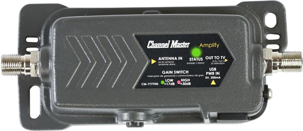 Channel Master Amplify - Adjustable Gain TV Antenna Pre-Amplifier, Built-in LTE Filter, 17-30dB Gain, Compatible with Non-Amplified TV Antennas, Increases Signal Strength, Indoor/Outdoor
