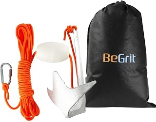 BeGrit Ancla Kayak 1,5kg Kit de Ancla Barco Plegable Pequeña para Moto de Agua Jet Ski Anclaje Agua de Acero Zincado con Cuerda Flotante de 10m y Bolsa de Transporte para Zodiac Capa Barca