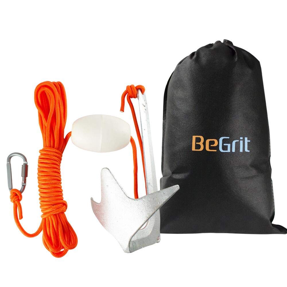 BeGrit Small Boat Galvanized Steel Bruce Type Anchor 2.2lb Claw Anchor Kit with 32.8 ft Anchor Tow Rope for Canoe Jet Ski SUP & Paddle Board