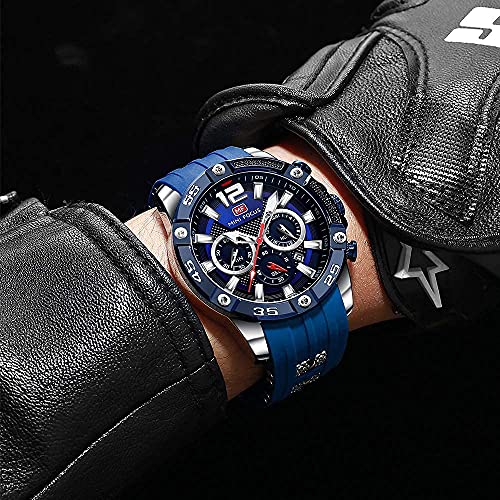 Image of MF MINI FOCUS Men Watch, Chronograph Waterproof Sport Analog Quartz Watches Blue Silicon Strap Fashion Wristwatch for Men