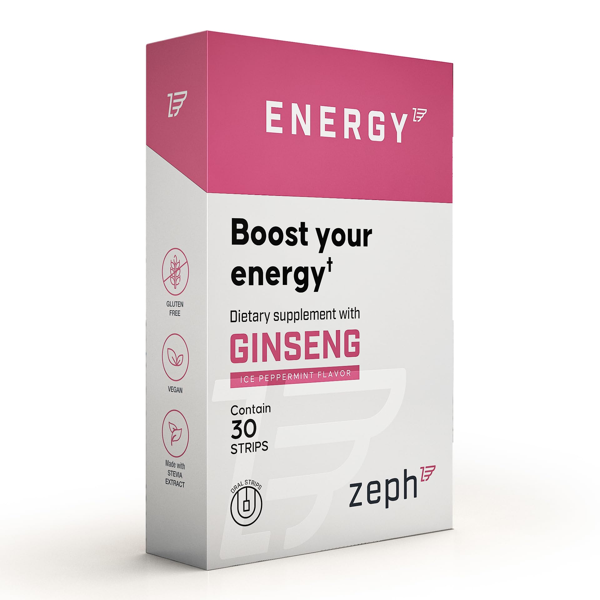 ZEPH Energy Strips - Fast-Acting Natural Energy Supplement - with 3mg Caffeine, L-Theanine, and Vitamin B12 Ice - Peppermint Flavor - 30 UN