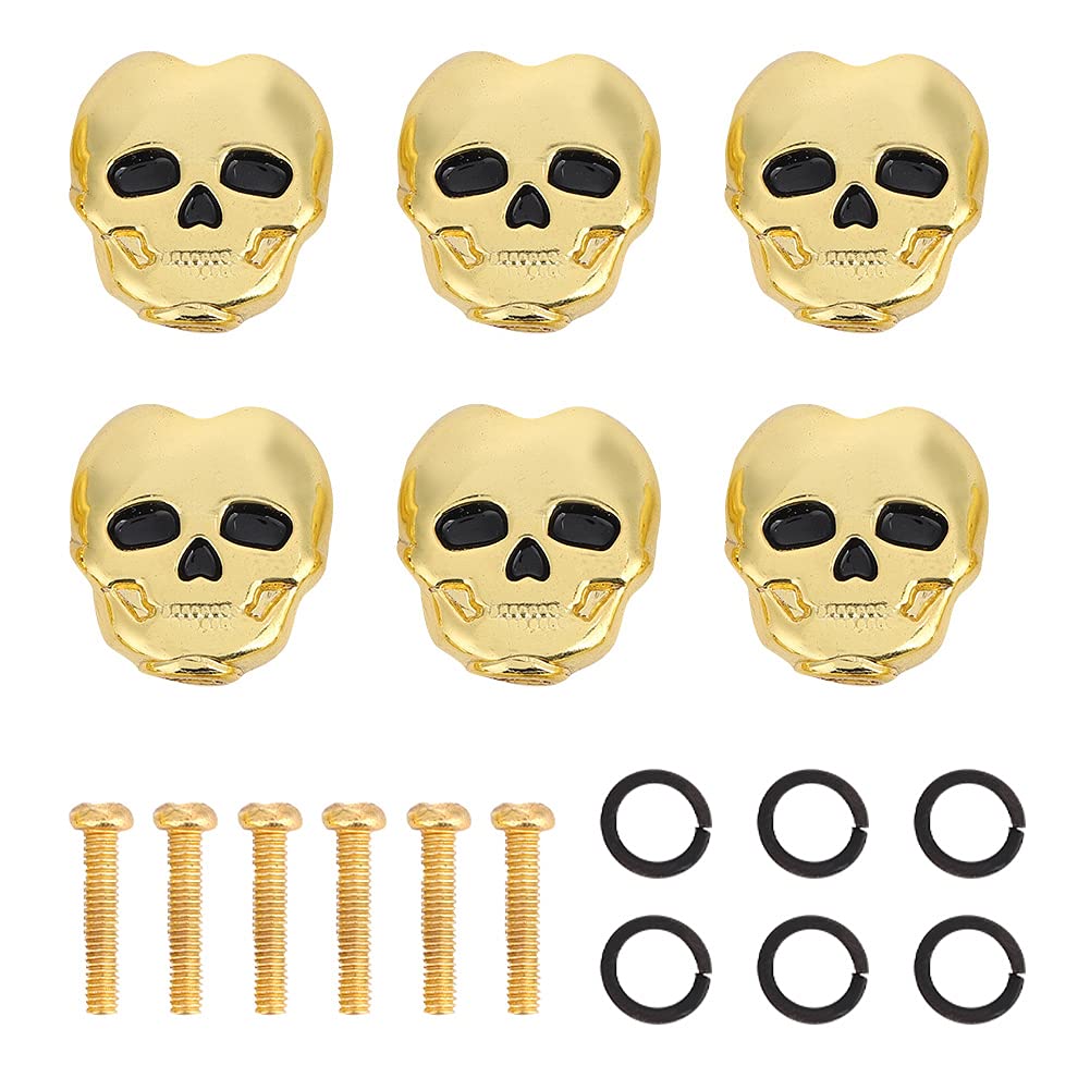 6pcs Skull Shape Tuning Peg Button for Folk Electric Guitar - Exquisite, Plated, Decorative with Adapter Rings and Screws for Guitar Installation (Gold) Guitar Tuning Peg
