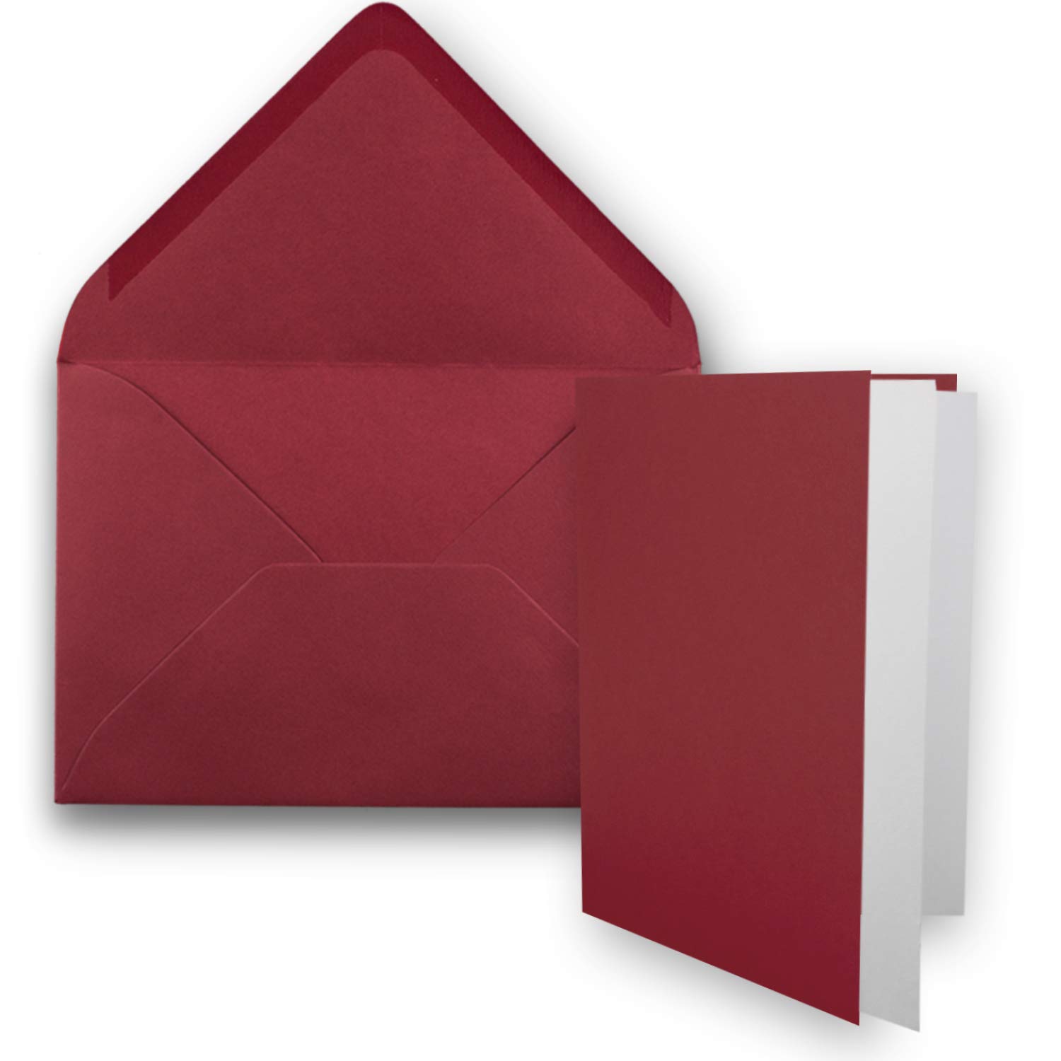 75x DIN B6 Faltkarten Set mit Umschlägen in Dunkelrot (Rot) - 120 x 170 mm - inkl. weißem Einlege-Papier - ideal für Einladungskarten, Hochzeit, Taufe, Kommunion, Konfirmation